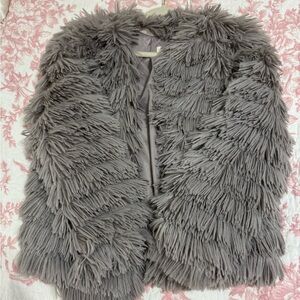 She + Sky Gray Shaggy Faux Fur Coat